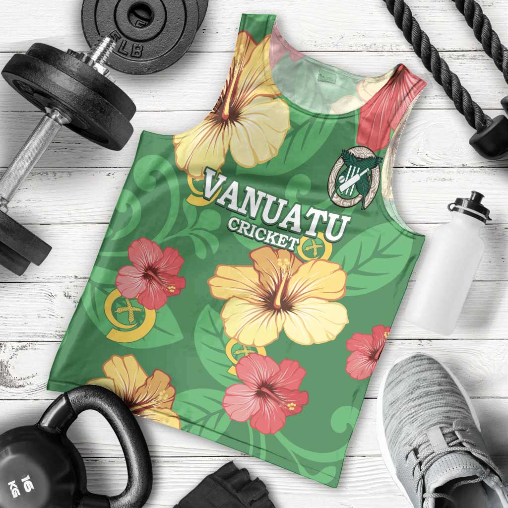 Custom Vanuatu Cricket Men Tank Top 2024 Tropical Flowers Version LT14 - Polynesian Pride