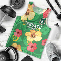 Custom Vanuatu Cricket Men Tank Top 2024 Tropical Flowers Version LT14 - Polynesian Pride