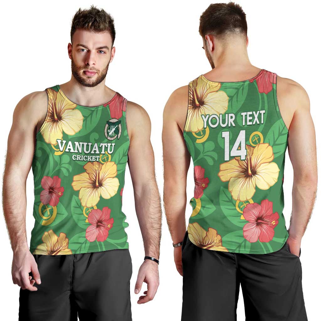 Custom Vanuatu Cricket Men Tank Top 2024 Tropical Flowers Version LT14 - Polynesian Pride