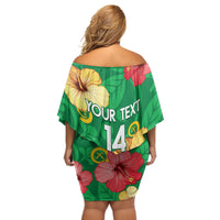 Custom Vanuatu Cricket Off Shoulder Short Dress 2024 Tropical Flowers Version LT14 - Polynesian Pride