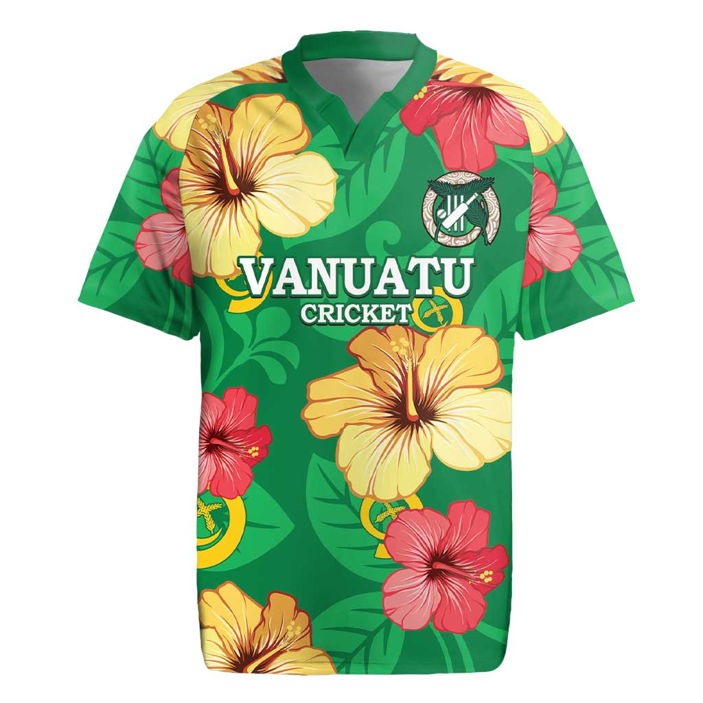 Custom Vanuatu Cricket Rugby Jersey 2024 Tropical Flowers Version LT14 Green - Polynesian Pride