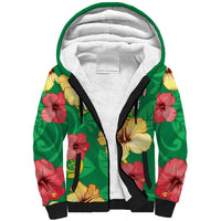 Custom Vanuatu Cricket Sherpa Hoodie 2024 Tropical Flowers Version LT14 Unisex Green - Polynesian Pride