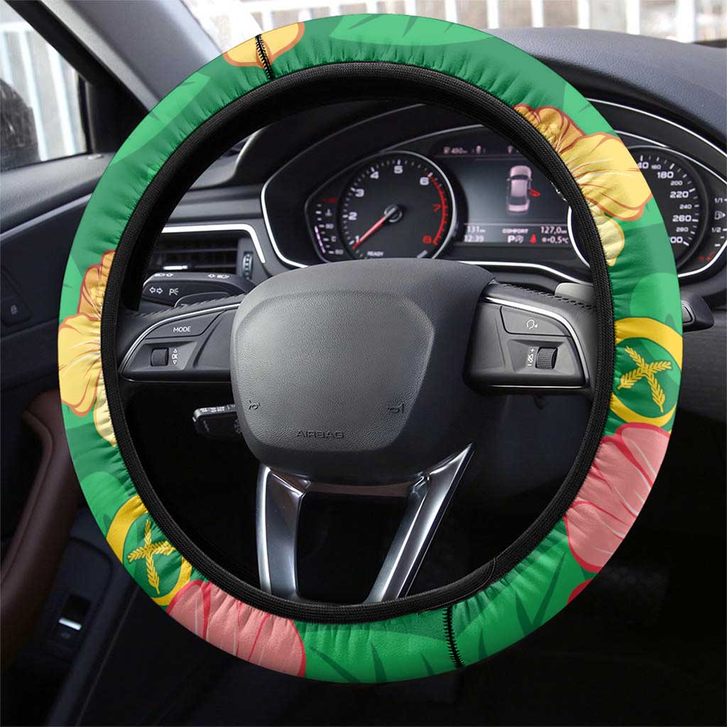 Vanuatu Cricket Steering Wheel Cover 2024 Tropical Flowers Version LT14 - Polynesian Pride