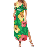 Custom Vanuatu Cricket Summer Maxi Dress 2024 Tropical Flowers Version LT14 Women Green - Polynesian Pride