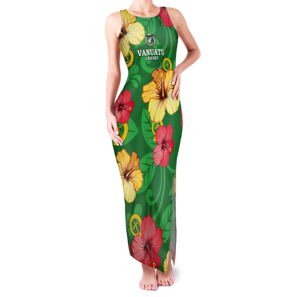 Custom Vanuatu Cricket Tank Maxi Dress 2024 Tropical Flowers Version LT14 Women Green - Polynesian Pride