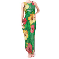Custom Vanuatu Cricket Tank Maxi Dress 2024 Tropical Flowers Version LT14 Women Green - Polynesian Pride