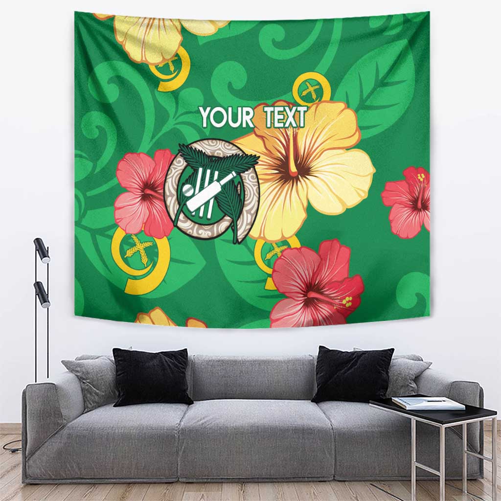 Custom Vanuatu Cricket Tapestry 2024 Tropical Flowers Version