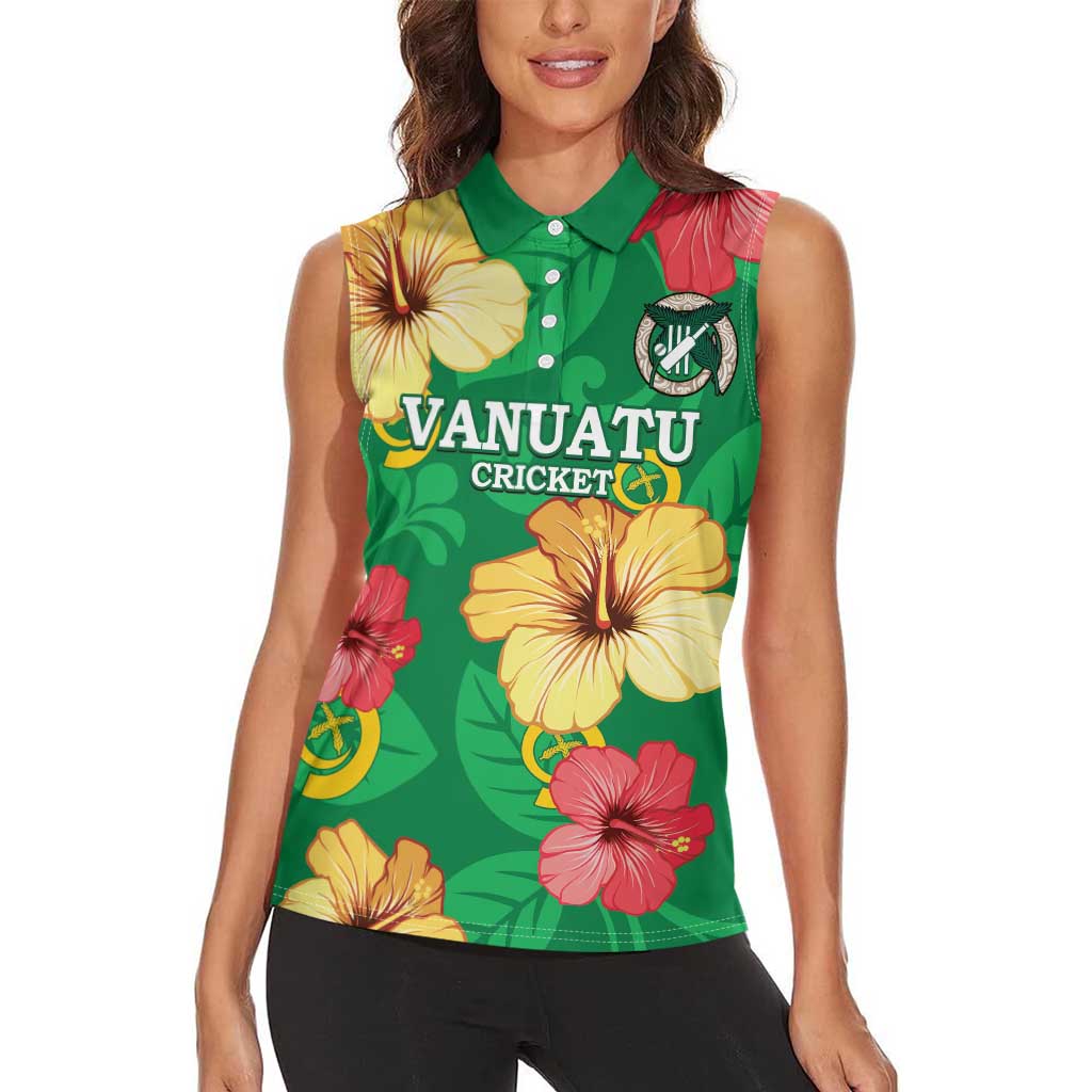 Custom Vanuatu Cricket Women Sleeveless Polo Shirt 2024 Tropical Flowers Version