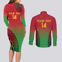 Custom Vanuatu Cricket Couples Matching Long Sleeve Bodycon Dress and Long Sleeve Button Shirt 2024 Polynesian Pattern Sporty Style LT14 - Polynesian Pride