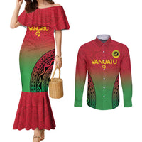 Custom Vanuatu Cricket Couples Matching Mermaid Dress and Long Sleeve Button Shirt 2024 Polynesian Pattern Sporty Style LT14 Red - Polynesian Pride
