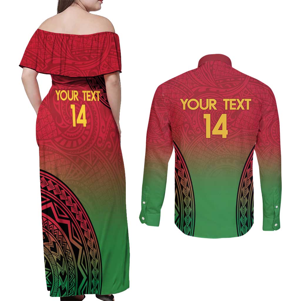 Custom Vanuatu Cricket Couples Matching Off Shoulder Maxi Dress and Long Sleeve Button Shirt 2024 Polynesian Pattern Sporty Style LT14 - Polynesian Pride
