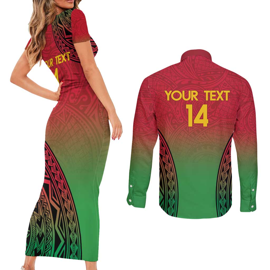 Custom Vanuatu Cricket Couples Matching Short Sleeve Bodycon Dress and Long Sleeve Button Shirt 2024 Polynesian Pattern Sporty Style LT14 - Polynesian Pride