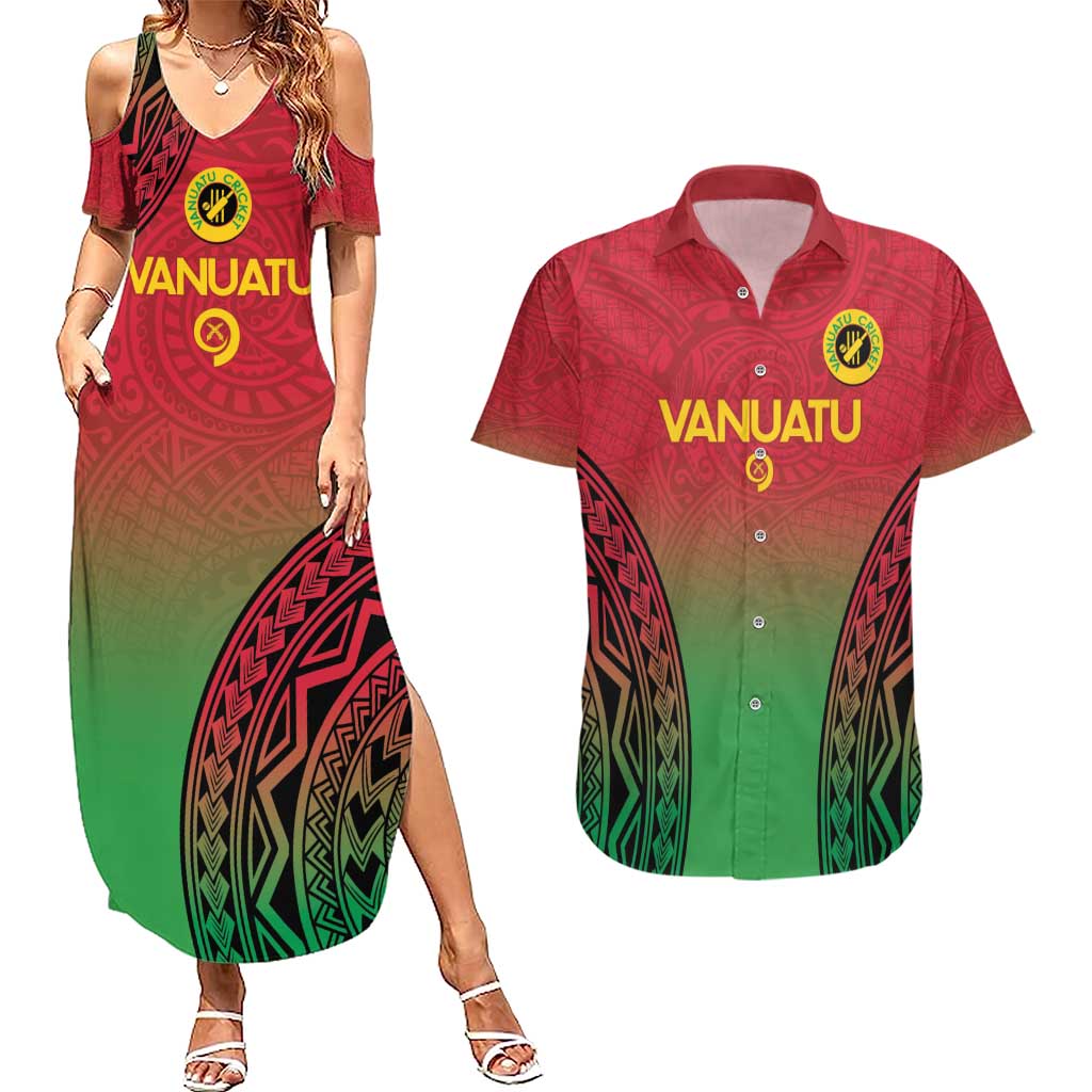 Custom Vanuatu Cricket Couples Matching Summer Maxi Dress and Hawaiian Shirt 2024 Polynesian Pattern Sporty Style LT14 Red - Polynesian Pride
