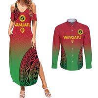 Custom Vanuatu Cricket Couples Matching Summer Maxi Dress and Long Sleeve Button Shirt 2024 Polynesian Pattern Sporty Style LT14 Red - Polynesian Pride