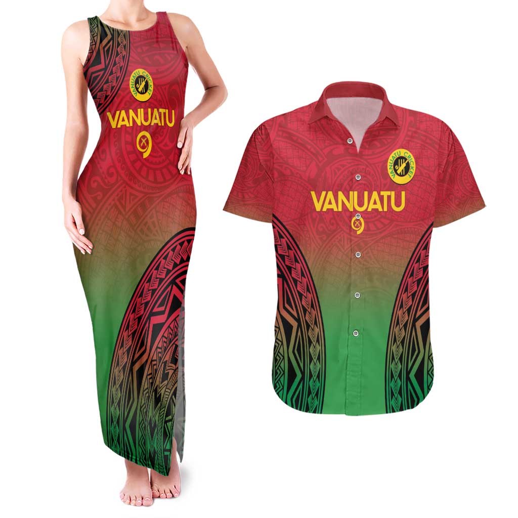 Custom Vanuatu Cricket Couples Matching Tank Maxi Dress and Hawaiian Shirt 2024 Polynesian Pattern Sporty Style LT14 Red - Polynesian Pride