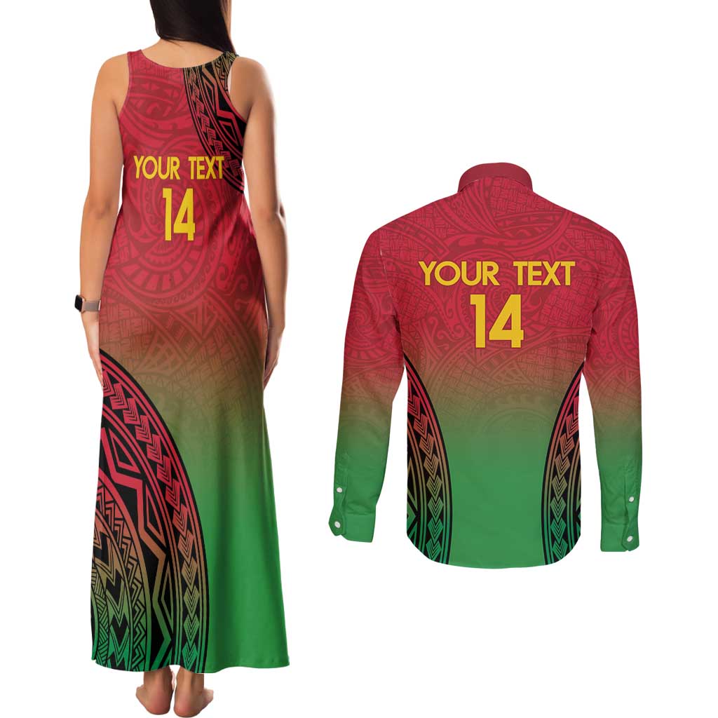 Custom Vanuatu Cricket Couples Matching Tank Maxi Dress and Long Sleeve Button Shirt 2024 Polynesian Pattern Sporty Style LT14 - Polynesian Pride