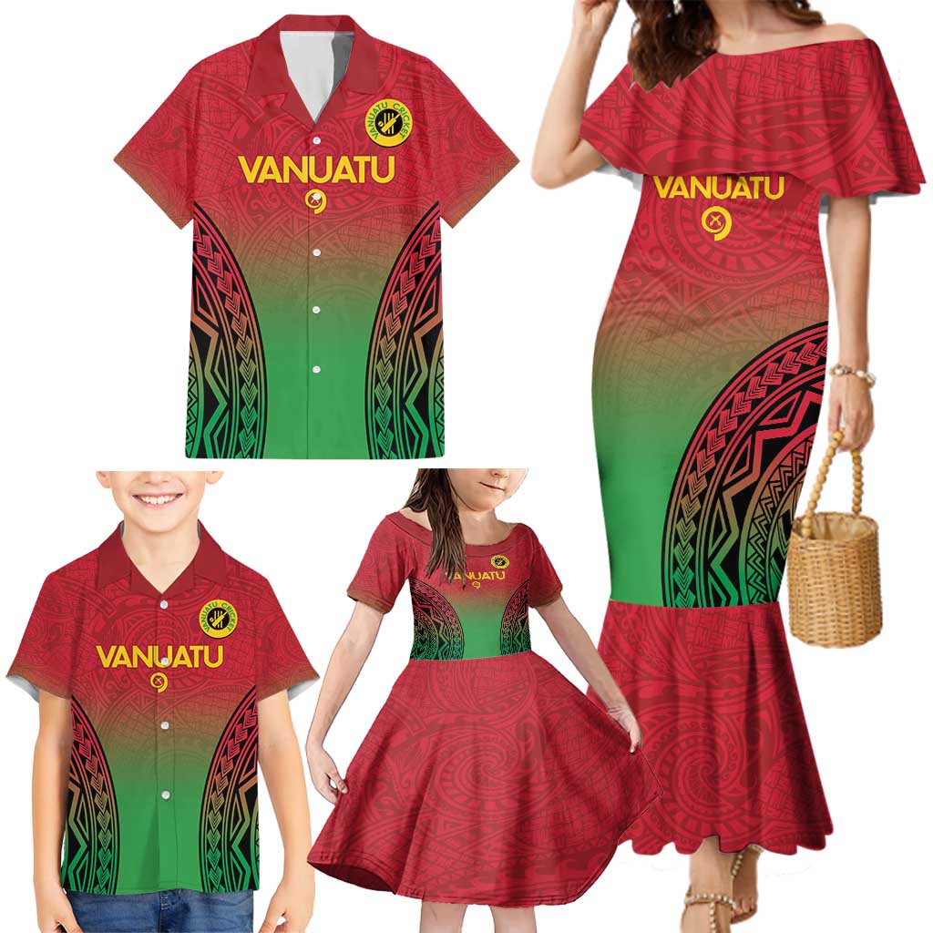 Custom Vanuatu Cricket Family Matching Mermaid Dress and Hawaiian Shirt 2024 Polynesian Pattern Sporty Style