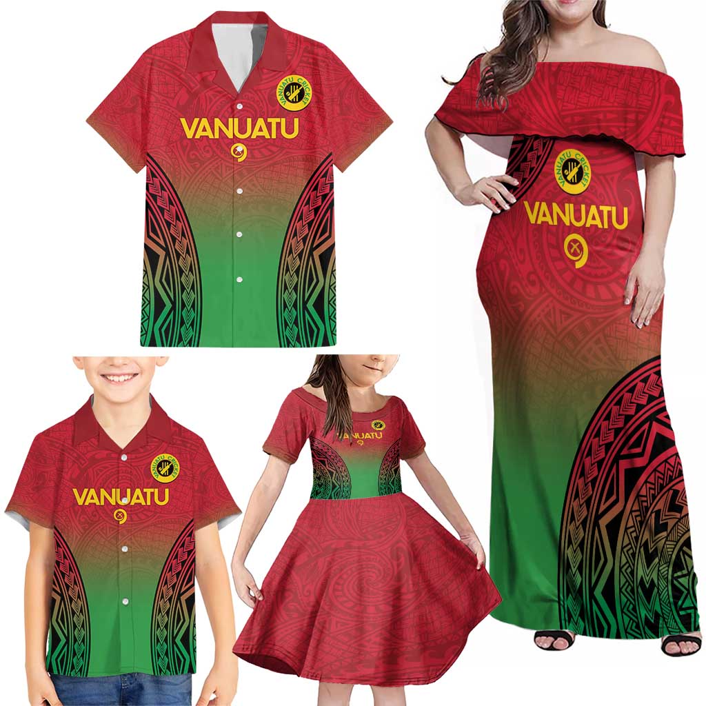 Custom Vanuatu Cricket Family Matching Off Shoulder Maxi Dress and Hawaiian Shirt 2024 Polynesian Pattern Sporty Style