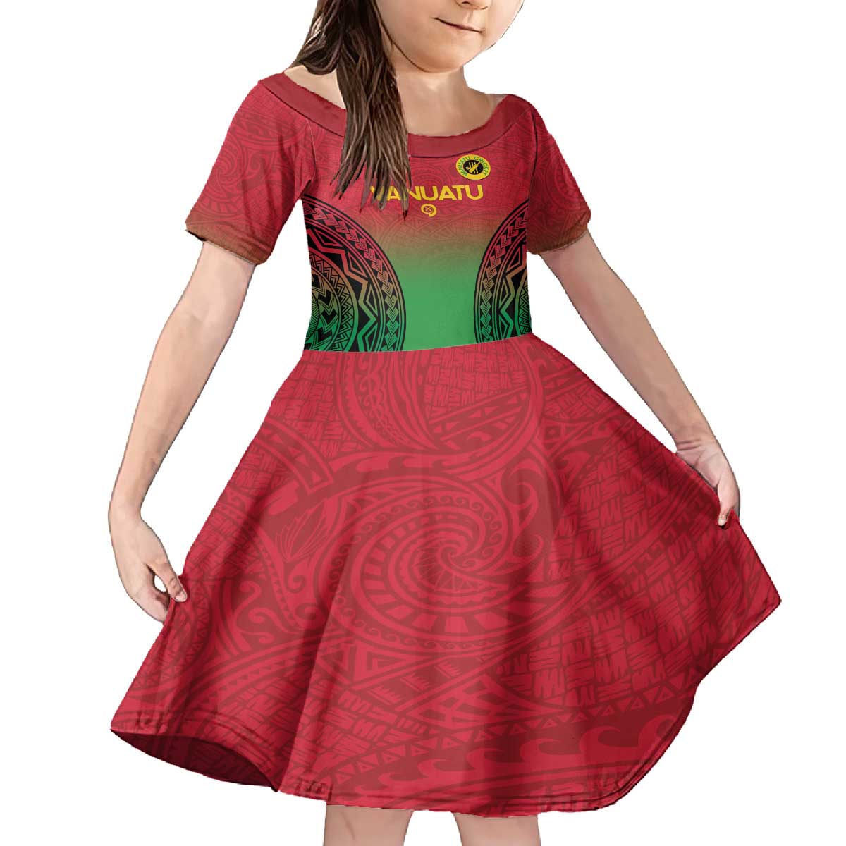 Custom Vanuatu Cricket Family Matching Puletasi and Hawaiian Shirt 2024 Polynesian Pattern Sporty Style LT14 Daughter's Dress Red - Polynesian Pride
