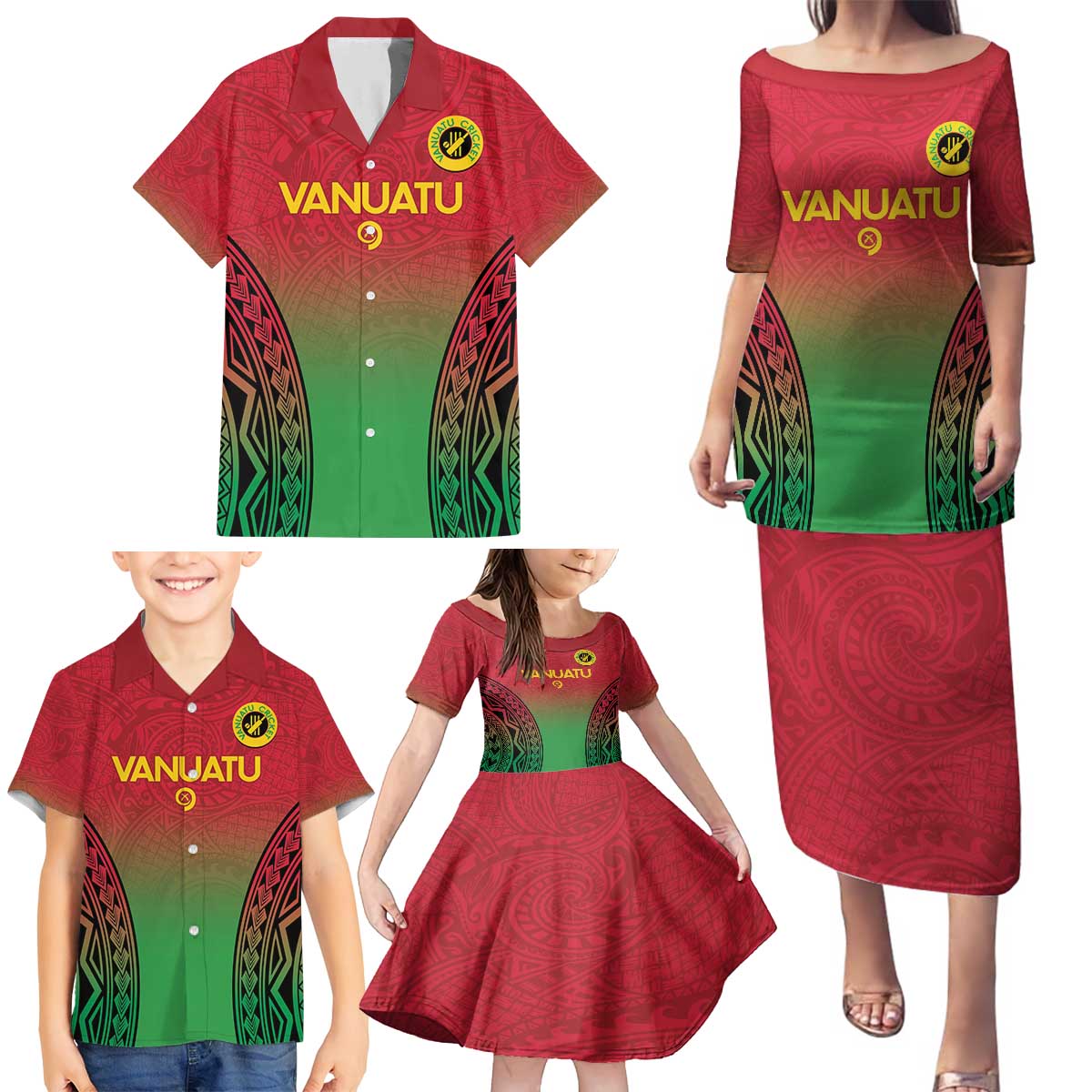 Custom Vanuatu Cricket Family Matching Puletasi and Hawaiian Shirt 2024 Polynesian Pattern Sporty Style