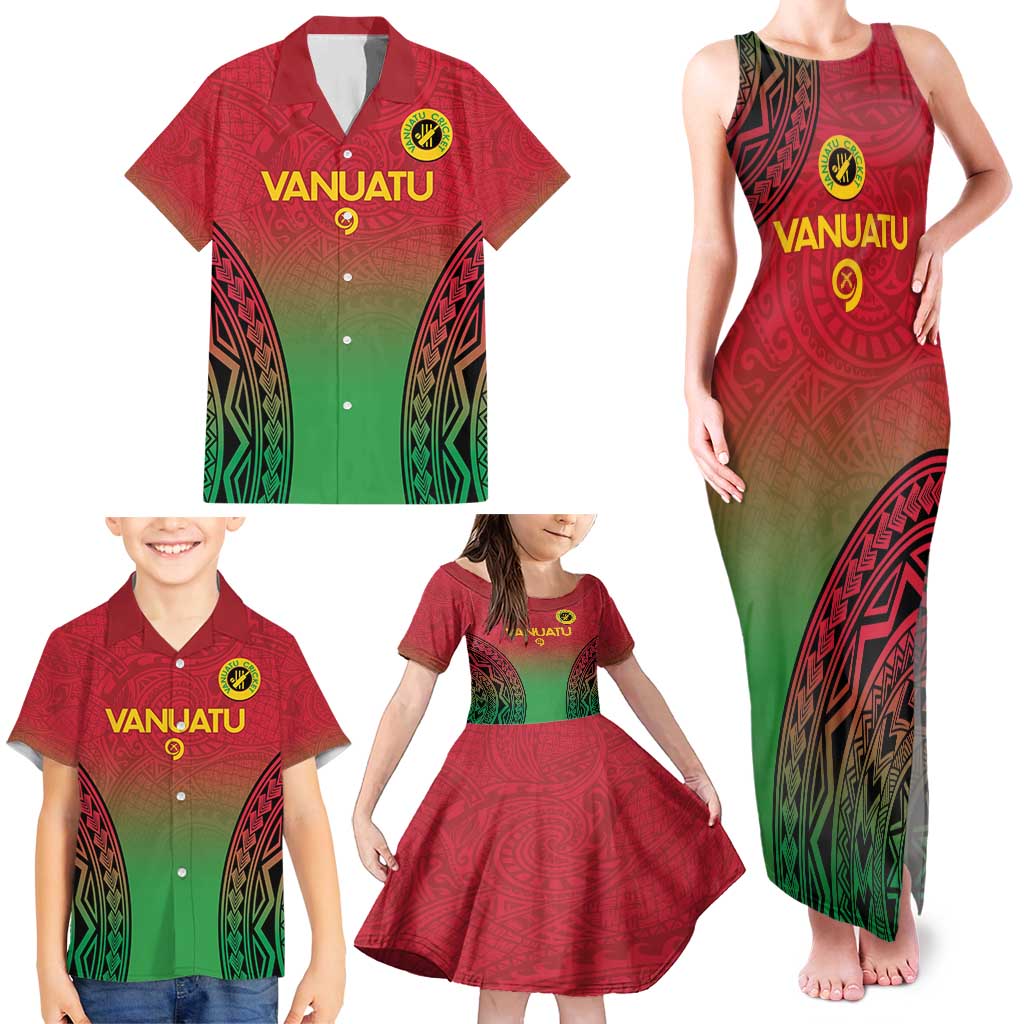 Custom Vanuatu Cricket Family Matching Tank Maxi Dress and Hawaiian Shirt 2024 Polynesian Pattern Sporty Style
