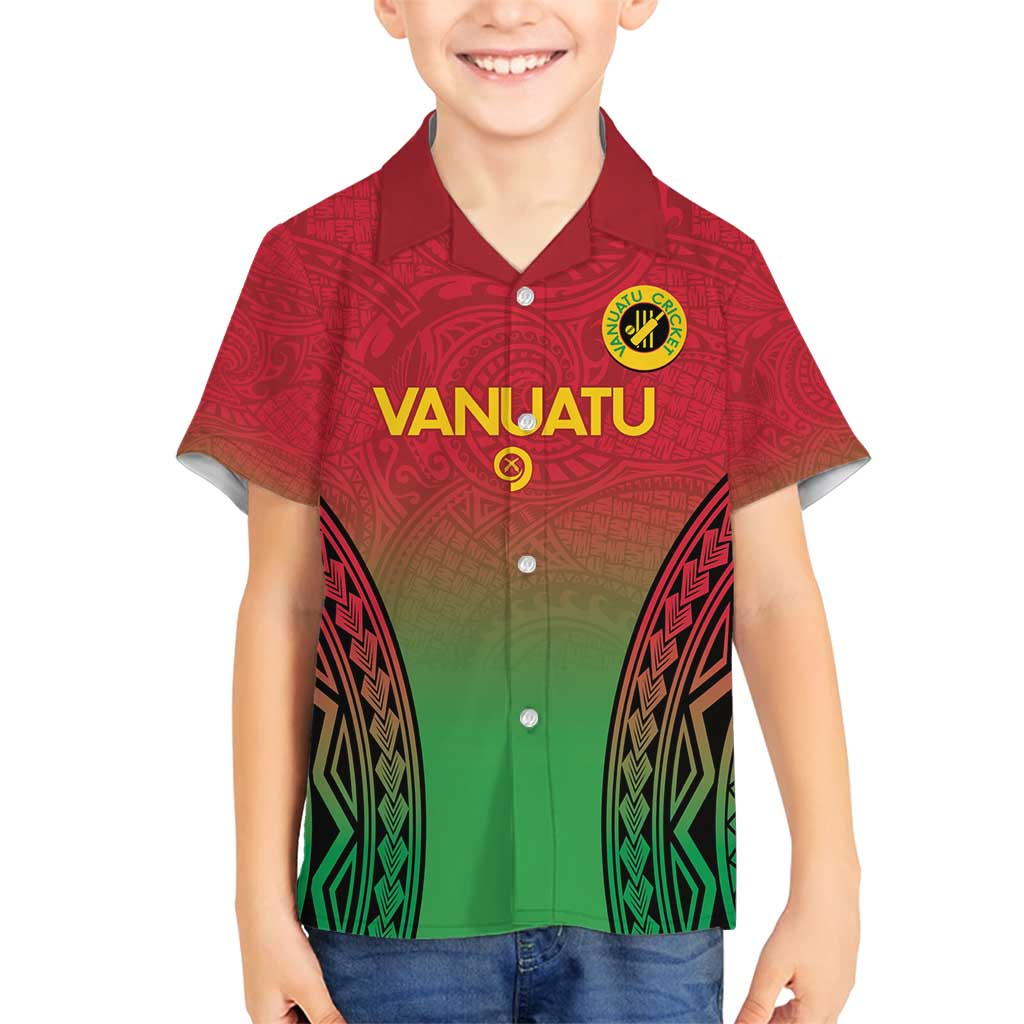 Custom Vanuatu Cricket Family Matching Tank Maxi Dress and Hawaiian Shirt 2024 Polynesian Pattern Sporty Style LT14 Son's Shirt Red - Polynesian Pride