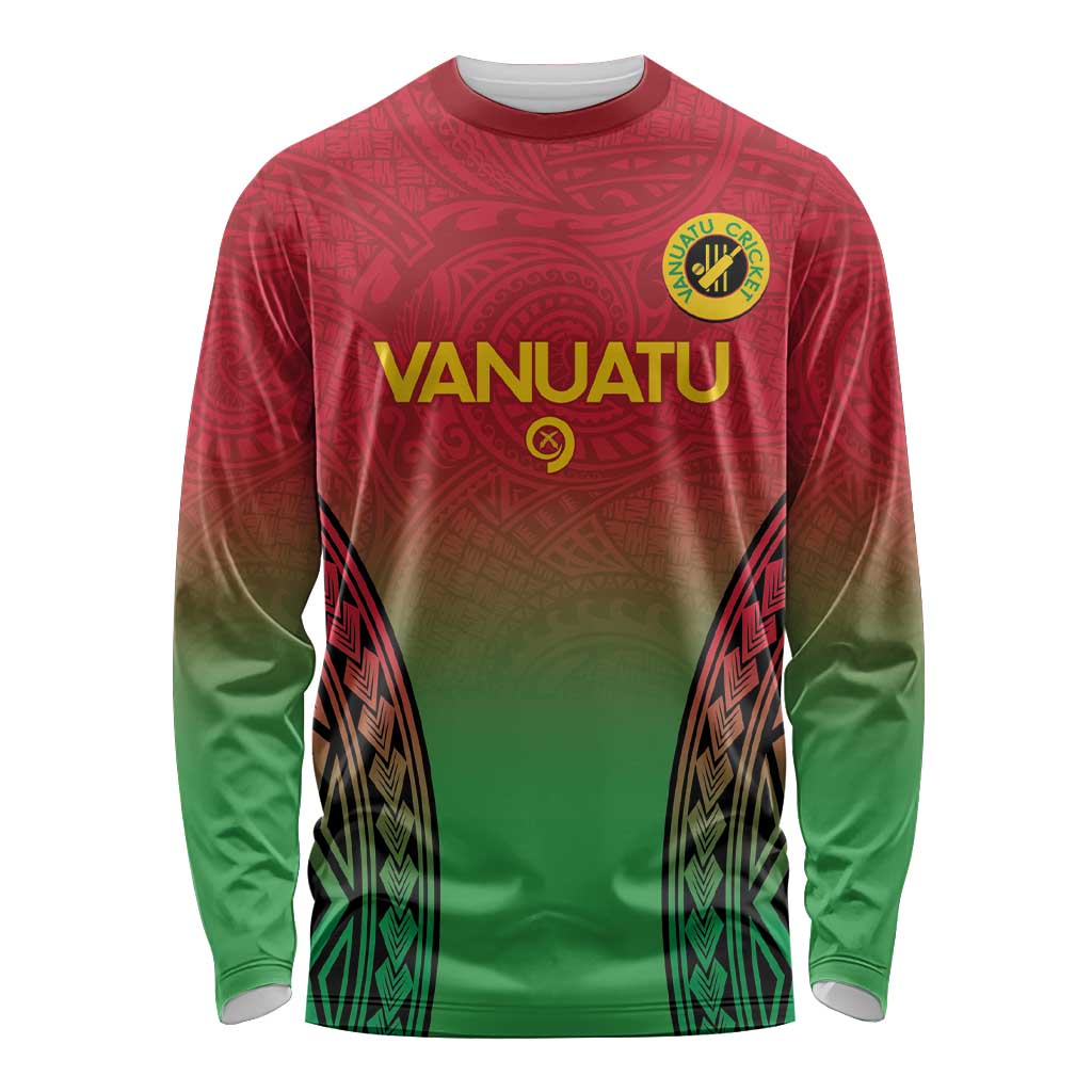 Custom Vanuatu Cricket Long Sleeve Shirt 2024 Polynesian Pattern Sporty Style