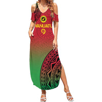 Custom Vanuatu Cricket Summer Maxi Dress 2024 Polynesian Pattern Sporty Style LT14 Women Red - Polynesian Pride