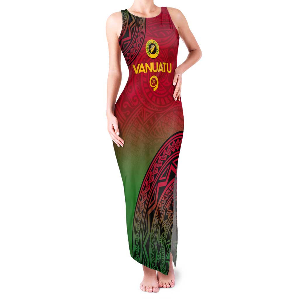 Custom Vanuatu Cricket Tank Maxi Dress 2024 Polynesian Pattern Sporty Style LT14 Women Red - Polynesian Pride