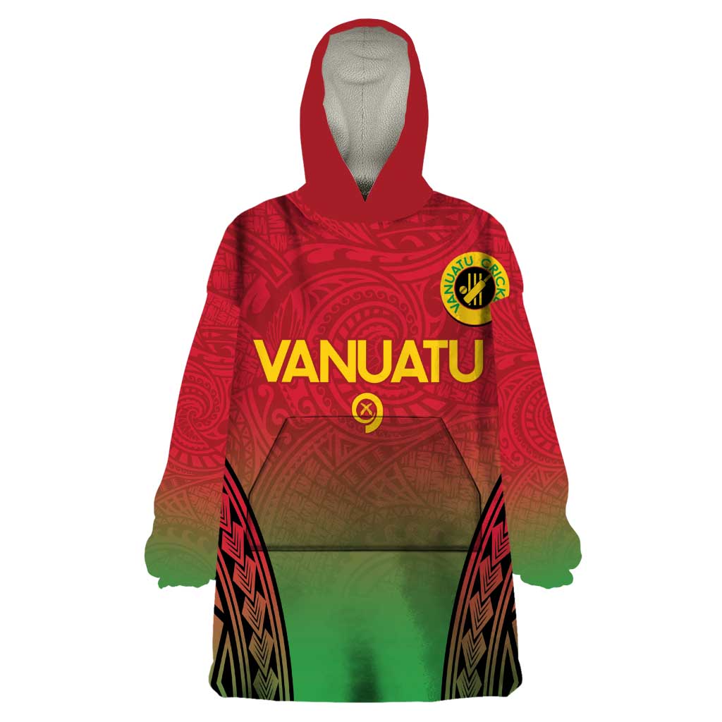 Custom Vanuatu Cricket Wearable Blanket Hoodie 2024 Polynesian Pattern Sporty Style