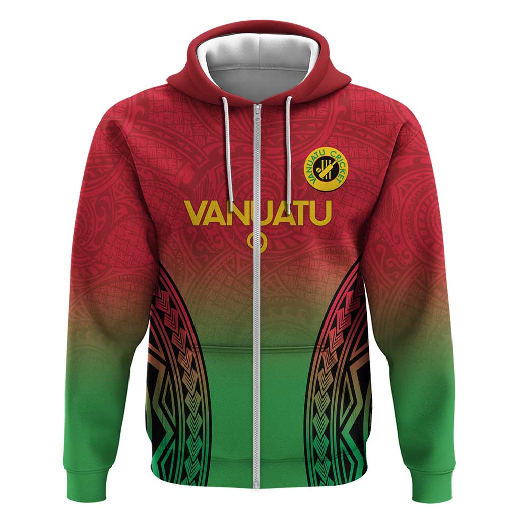 Custom Vanuatu Cricket Zip Hoodie 2024 Polynesian Pattern Sporty Style