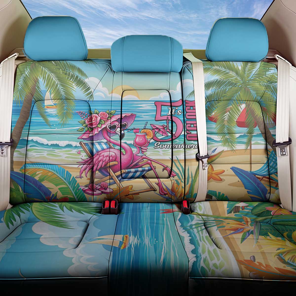 Flamingo Aloha Hawaii Back Car Seat Cover It's 5 O’Clock Somewhere Tropical Vibes - Polynesian Pride