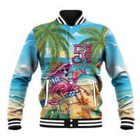 Flamingo Aloha Hawaii Baseball Jacket It's 5 OClock Somewhere Tropical Vibes LT14 Unisex Blue - Polynesian Pride