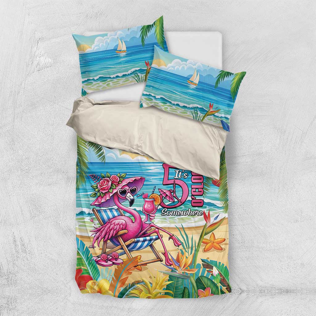 Flamingo Aloha Hawaii Bedding Set It's 5 O’Clock Somewhere Tropical Vibes - Polynesian Pride