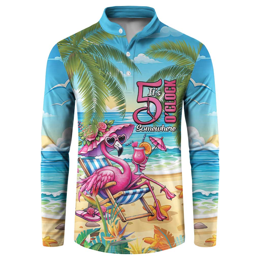 Flamingo Aloha Hawaii Button Sweatshirt It's 5 OClock Somewhere Tropical Vibes LT14 Blue - Polynesian Pride