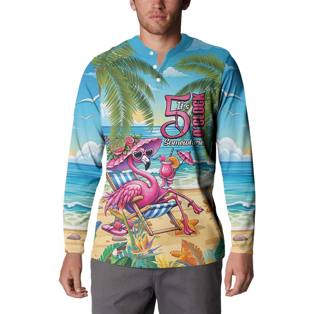 Flamingo Aloha Hawaii Button Sweatshirt It's 5 OClock Somewhere Tropical Vibes LT14 - Polynesian Pride