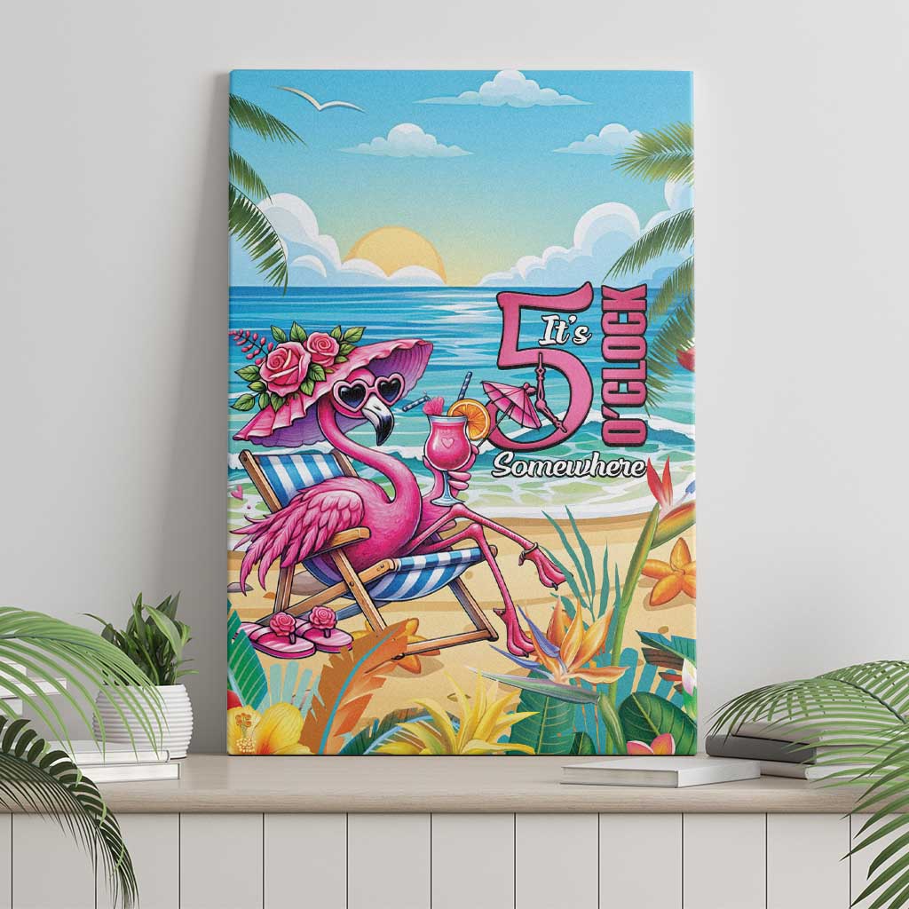 Flamingo Aloha Hawaii Canvas Wall Art It's 5 OClock Somewhere Tropical Vibes LT14 - Polynesian Pride