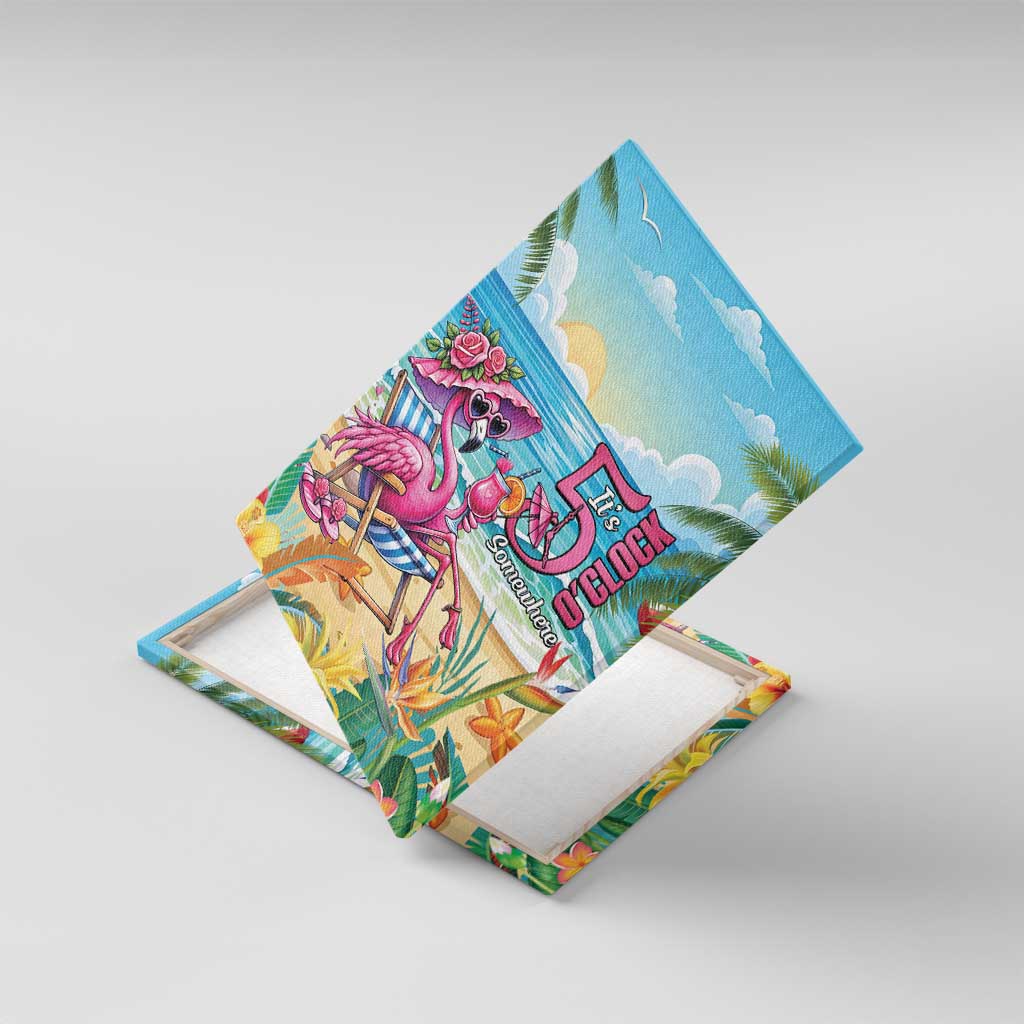 Flamingo Aloha Hawaii Canvas Wall Art It's 5 OClock Somewhere Tropical Vibes LT14 With Frame Blue - Polynesian Pride