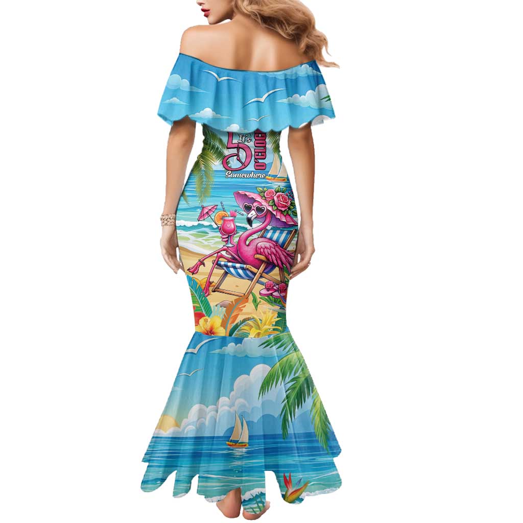 Flamingo Aloha Hawaii Family Matching Mermaid Dress and Hawaiian Shirt It's 5 O’Clock Somewhere Tropical Vibes - Polynesian Pride