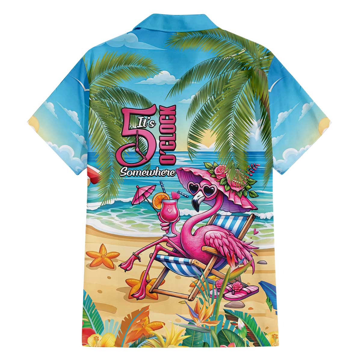 Flamingo Aloha Hawaii Family Matching Off The Shoulder Long Sleeve Dress and Hawaiian Shirt It's 5 O’Clock Somewhere Tropical Vibes - Polynesian Pride