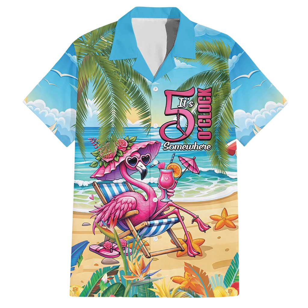Flamingo Aloha Hawaii Family Matching Short Sleeve Bodycon Dress and Hawaiian Shirt It's 5 O’Clock Somewhere Tropical Vibes - Polynesian Pride
