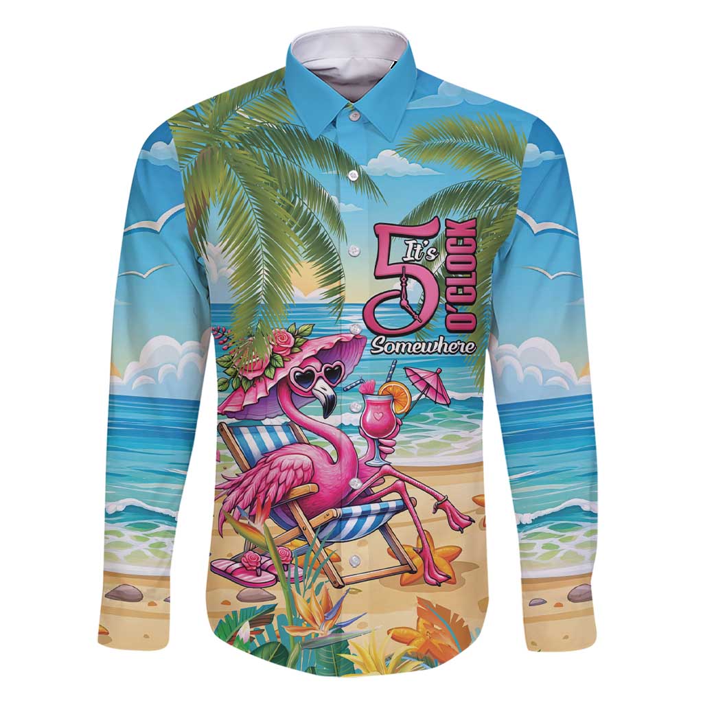 Flamingo Aloha Hawaii Family Matching Short Sleeve Bodycon Dress and Hawaiian Shirt It's 5 O’Clock Somewhere Tropical Vibes - Polynesian Pride