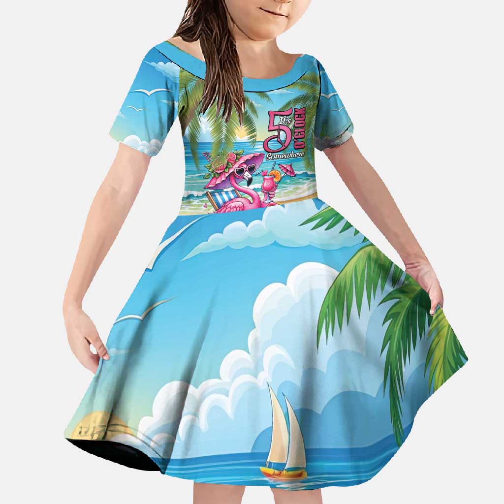 Flamingo Aloha Hawaii Family Matching Tank Maxi Dress and Hawaiian Shirt It's 5 O’Clock Somewhere Tropical Vibes - Polynesian Pride