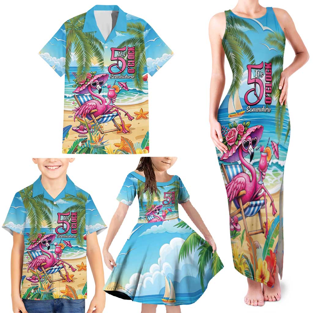 Flamingo Aloha Hawaii Family Matching Tank Maxi Dress and Hawaiian Shirt It's 5 OClock Somewhere Tropical Vibes LT14 - Polynesian Pride