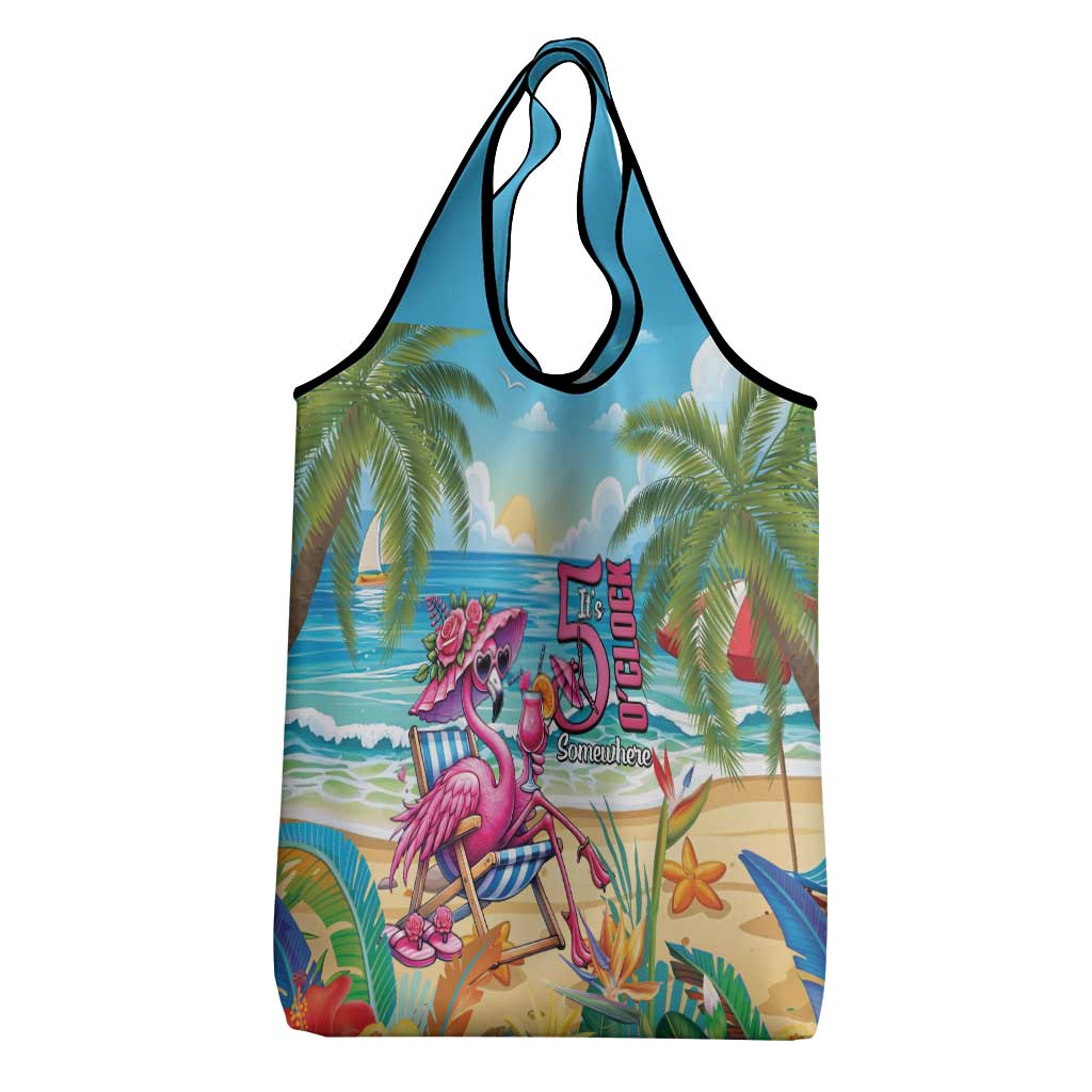 Flamingo Aloha Hawaii Grocery Bag It's 5 OClock Somewhere Tropical Vibes LT14 - Polynesian Pride