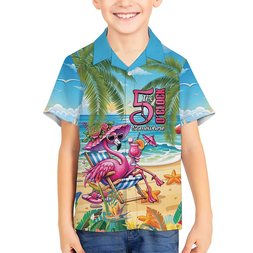 Flamingo Aloha Hawaii Kid Hawaiian Shirt It's 5 O’Clock Somewhere Tropical Vibes - Polynesian Pride