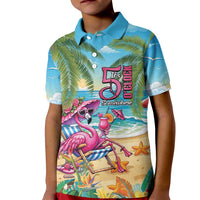 Flamingo Aloha Hawaii Kid Polo Shirt It's 5 O’Clock Somewhere Tropical Vibes - Polynesian Pride