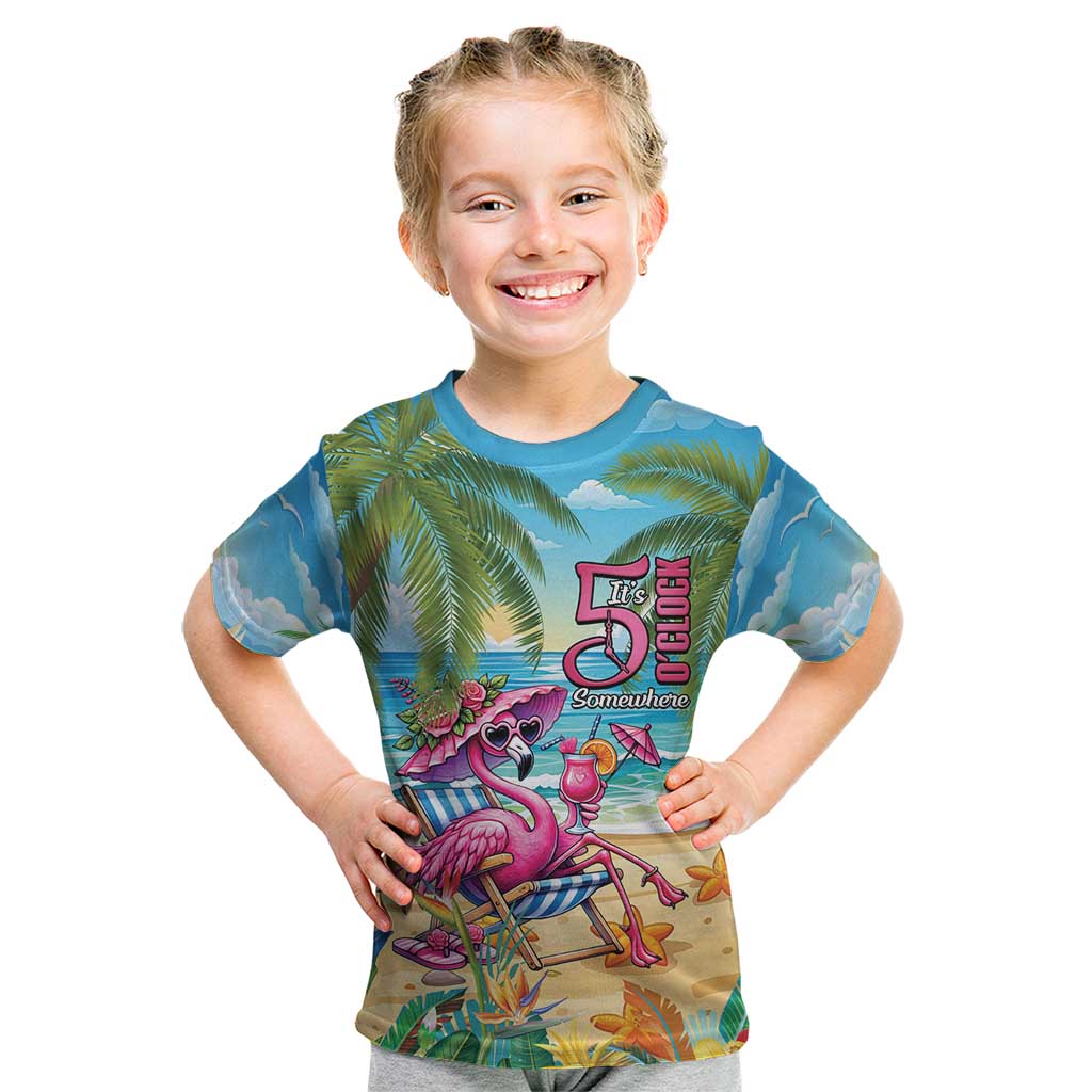 Flamingo Aloha Hawaii Kid T Shirt It's 5 O’Clock Somewhere Tropical Vibes - Polynesian Pride