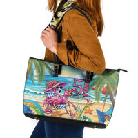 Flamingo Aloha Hawaii Leather Tote Bag It's 5 O’Clock Somewhere Tropical Vibes - Polynesian Pride