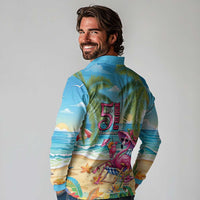 Flamingo Aloha Hawaii Long Sleeve Polo Shirt It's 5 O’Clock Somewhere Tropical Vibes - Polynesian Pride